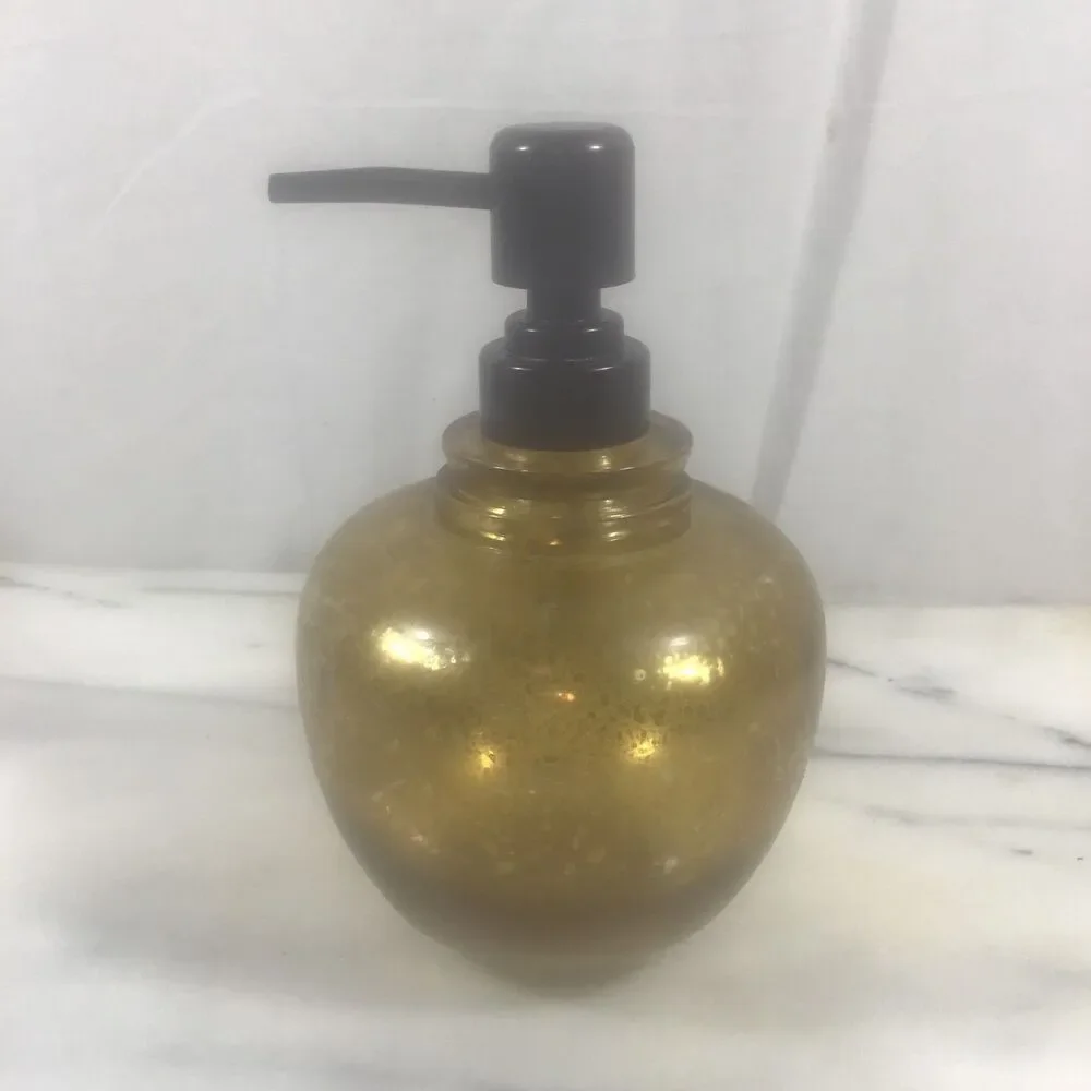 Gold Colored Glass Soap/Lotion Dispenser with Black Pump, Home Decor